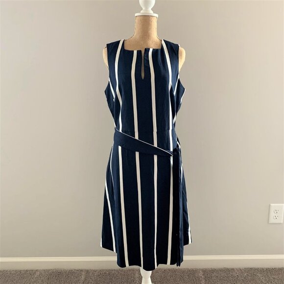 NWT Banana Republic Dress Sleeveless Navy White Stripes Nautical Petite … - Picture 3 of 12